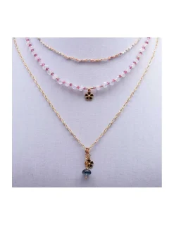 SWEET M - COLLIER TOURMALINES ROSES ET LAVENDER QUARTZ AVEC CHARM FLEUR