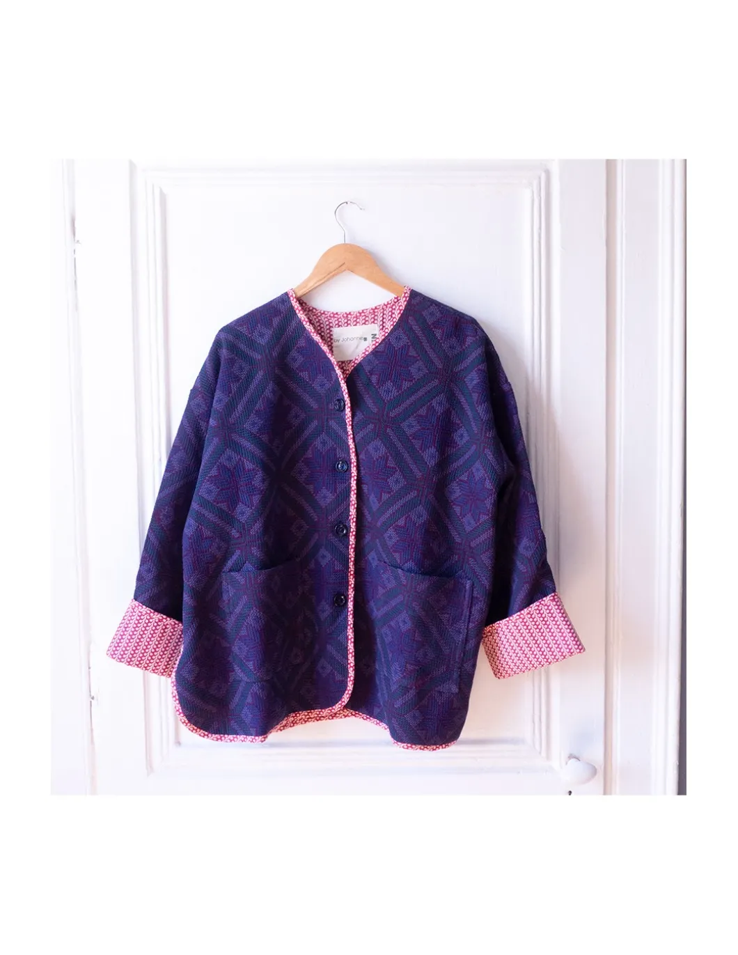 VESTE BEN - SUR TEINTÉE BLEUE DOUBLÉE DE BLOCK PRINT - NUMÉRO 4/4